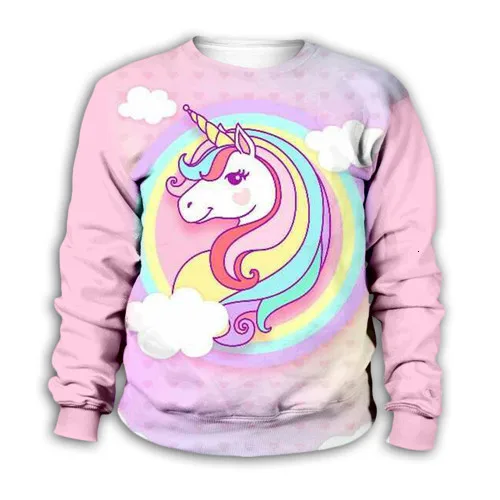 Kids sweatshirts Детская толстовка с 3D-принтом единорога; одежда для маленьких девочек; Радужная толстовка с длинными рукавами; пальто на молнии; футболка; короткие штаны - Цвет: Kids sweatshirts