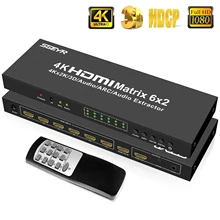 6x2 HDMI Matrix Switch 4Kx2K 6 in 2 out HDMI Matrix Monitors Splitter Switcher with Remote Control SPDIF +3.5mm audio extractor
