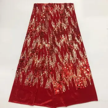 

red/gold Newest Velvet Lace Fabric, Burnt African Lace Fabric Party, Nigerian Sequin Lace Fabric FD117