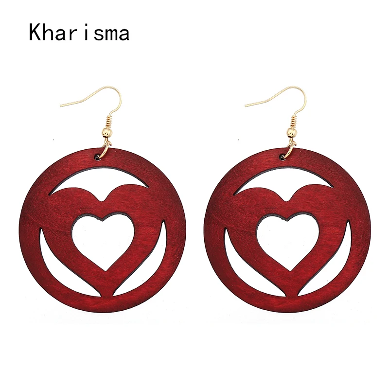 Женские серьги-подвески из натурального дерева с сердечками | Украшения и