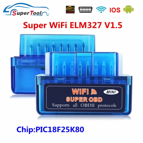 OBD2 ELM 327 Bluetooth V2.1 ELM327 WiFi V1.5 PIC18F25K80 ELM327 Bluetooth Wi-Fi V2.1 OBD 2 Cканер Автомобильный сканер авто инструмент - Цвет: Blue WiFi V1.5