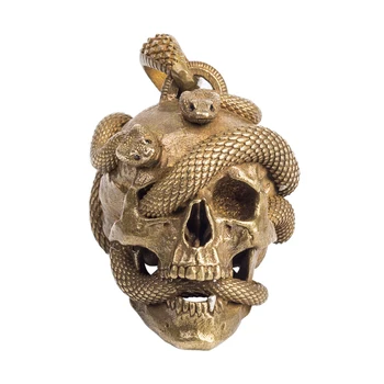 

Cosmile Snake and skull Pure brass car key chain pendant retro key chain DIY pendant Gift keychain and keyring