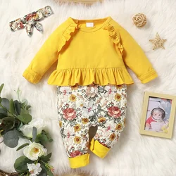 New Baby Girl Romper Floral Print Ruffles Patchwork Long Sleeve Baby Rompers Baby Girl Clothes Spring Fall Baby Jumpsuits 0-18M