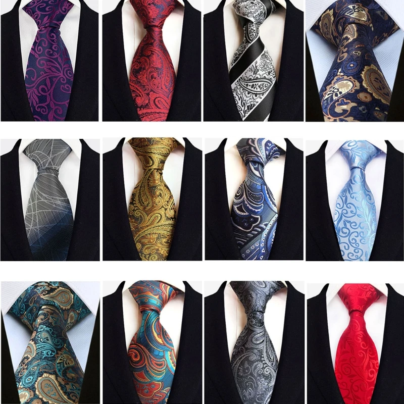 

Men Ties Paisley Woven Silk Necktie Set with Pocket Round Cufflinks Formal Tie Clips Men Elegant Jewelry Kit