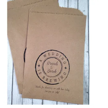 

Custom Wedding -Printed Favor Bags - Recycled Eco Friendly Wedding - Desserts Buffet Treat - Popcorn Bags -Bridal Shower Favors