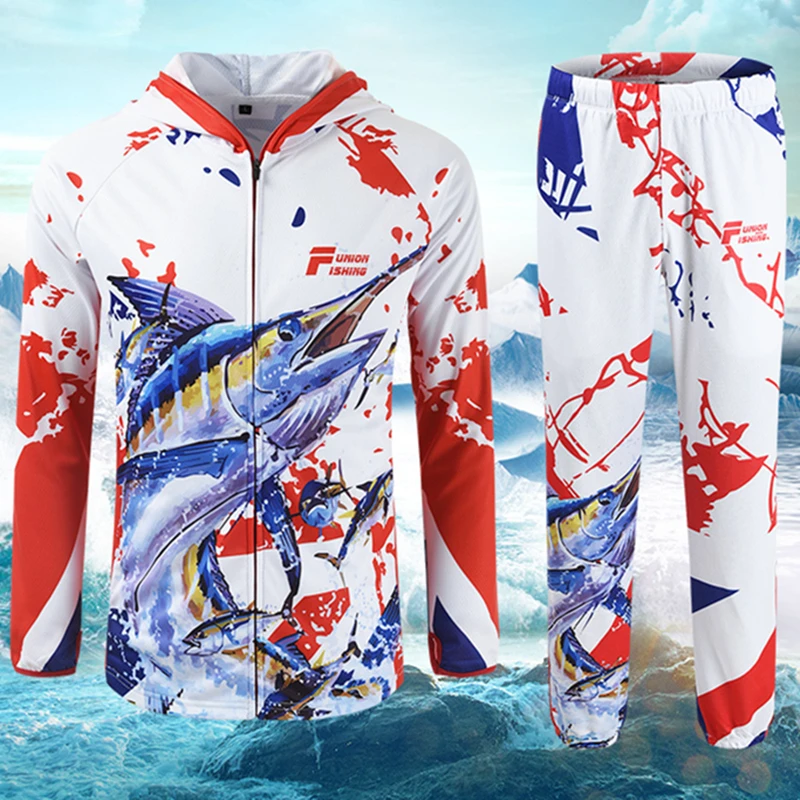 

Professional Fishing Clothes Set Ice Silk UV Sun Protection Sunscreen Ropa Pants Men 3XL 4XL Clothing Hooded Long sleeve Jacket