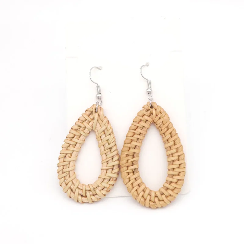 Bohemia Wicker Rattan Knit Earrings Ethnic Wood Bamboo Weaving Geometric Circle Statement Drop Earrings for Women Jewelry - Окраска металла: Ear hook 6