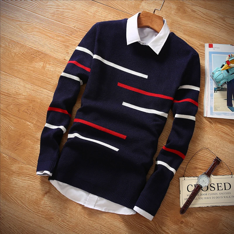 

2019 New Autumn Fashion Brand Casual Sweater stripe Slim Fit Knitting Mens Sweaters And Pullovers Men Pullover Men