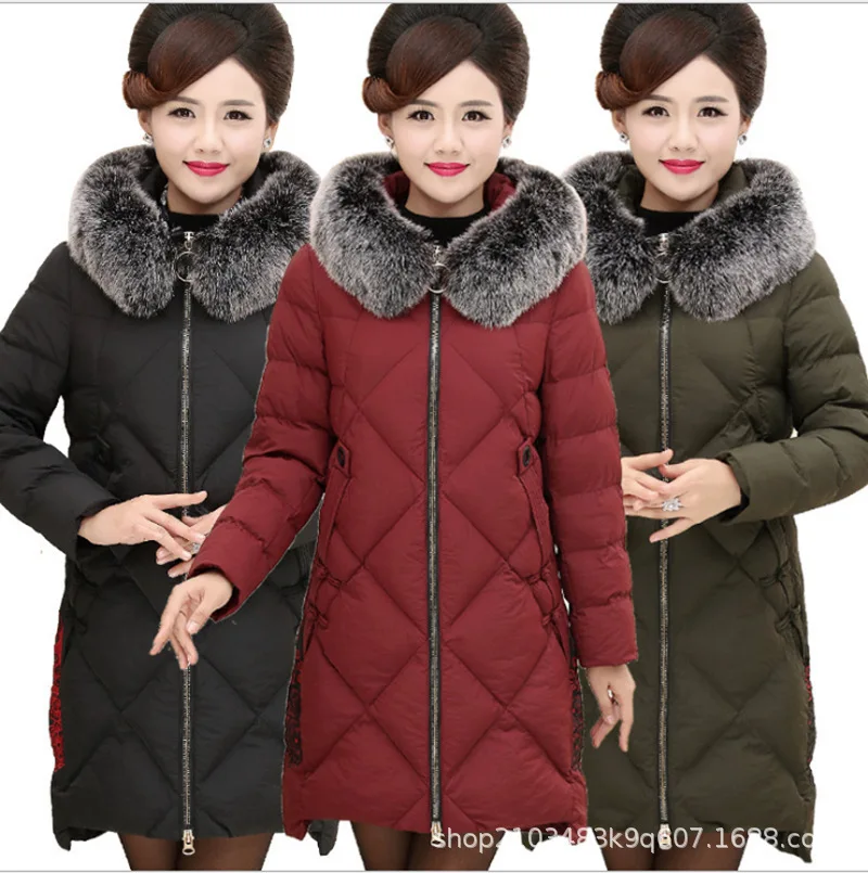 Зима, стиль, для женщин среднего возраста, хлопковая стеганая одежда, пуховик, женская, средней длины, большой размер, толстая, импортные товары