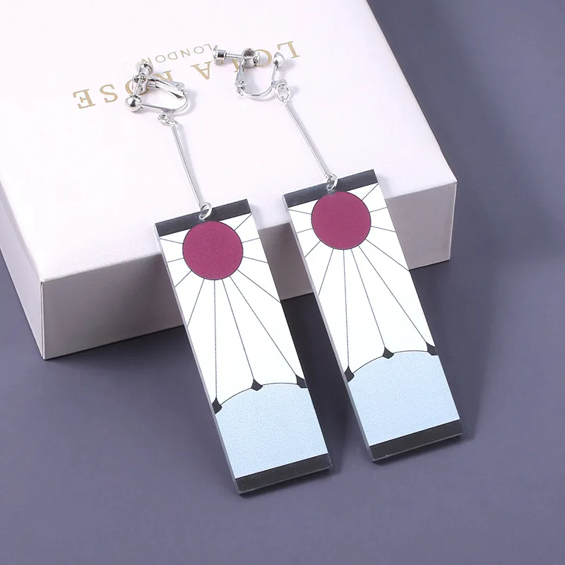 Fashion Acrylic Tanjiro Earrings Demon Slayer Anime Cosplay Props Hanafuda Drop Long Brincos For Women Girls Jewelry Hoop Earrings Stud Earrings Ear Clip Earrings Clip Earrings Ear Accessories Magnetic Earrings