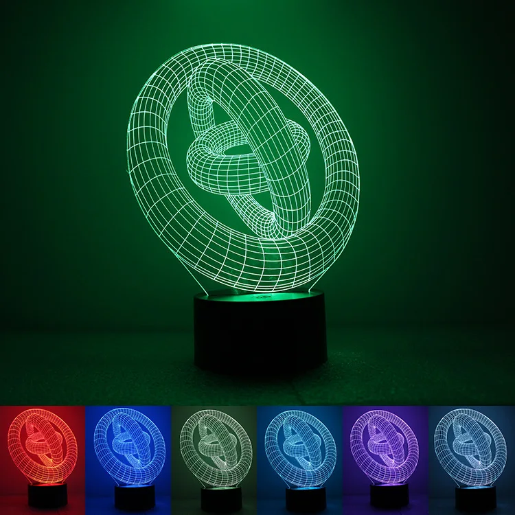 

2018 Foreign Trade New Style Stereo 3 Ring Rainbow-colored 3D Night Lamp USB Power Supply Environmentally Friendly LED Mood Ligh
