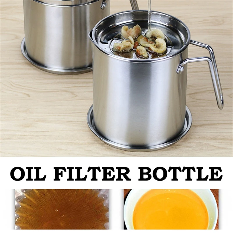 1 8l 2 2l Oil Container With Strainer 100 304 Stainless Steel Kitchen Cooking Grease Trap Filter Oil Separator Container Bottle Colanders Strainers Aliexpress