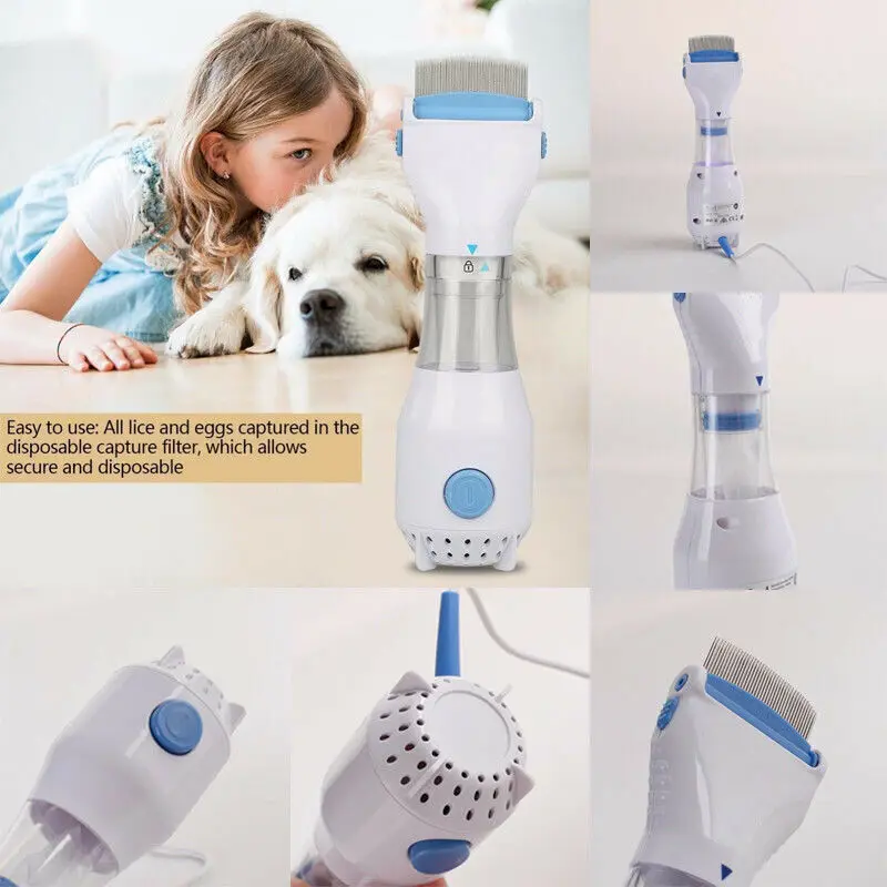 

Electric Head Lice Removal Physical Head Lice Treatment Electrical Fleas Brush Comb Pet Cleaning Tool + 4 Capture Filter