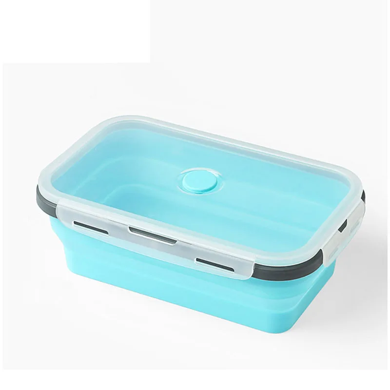 Силиконовая коробка для ланча, складная коробка для хранения еды, Bento box, контейнер для еды, для малыша, микроволновая печь, портативный, для пикника, кемпинга, открытый продукт - Цвет: Blue