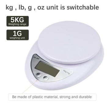 

New 5KG/1g Digital Kitchen Food Scale for Cooking Barking Grams Ounces Pound Kilogram Units Switchable Shutdown Automatically