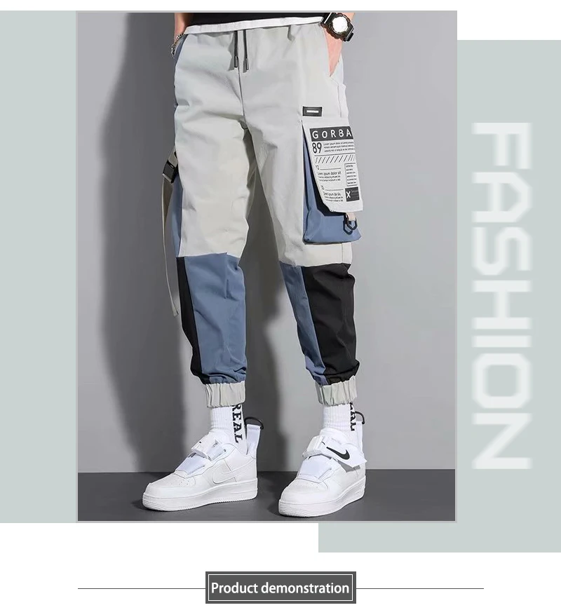 Cargo Pants Men Tooling Tie Feet Trousers Mens Hip-Pop Pockets Overalls Fashion Casual Fashion Joker Pants Cotton Rainbowtouches casual joggers mens