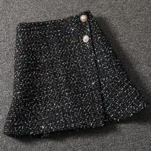 Весенне-осенняя маленькая Ароматизированная твидовая мини-юбка русалки, Женская мини-юбка с высокой талией