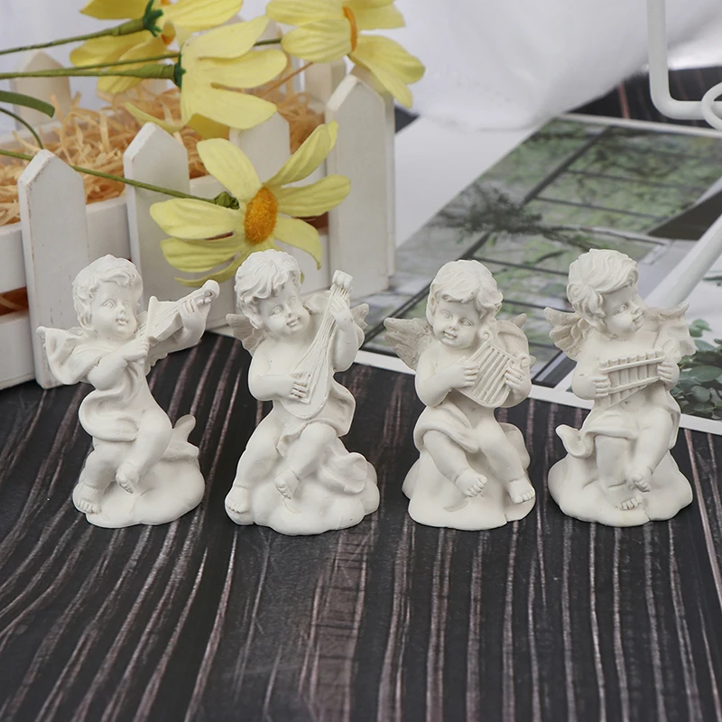 

4pc Mini Cute Angel Pattern Statue Small Cupid Figure Home&Garden Decor Music Fairy Model Sketch Practice Estatua Festival Gift