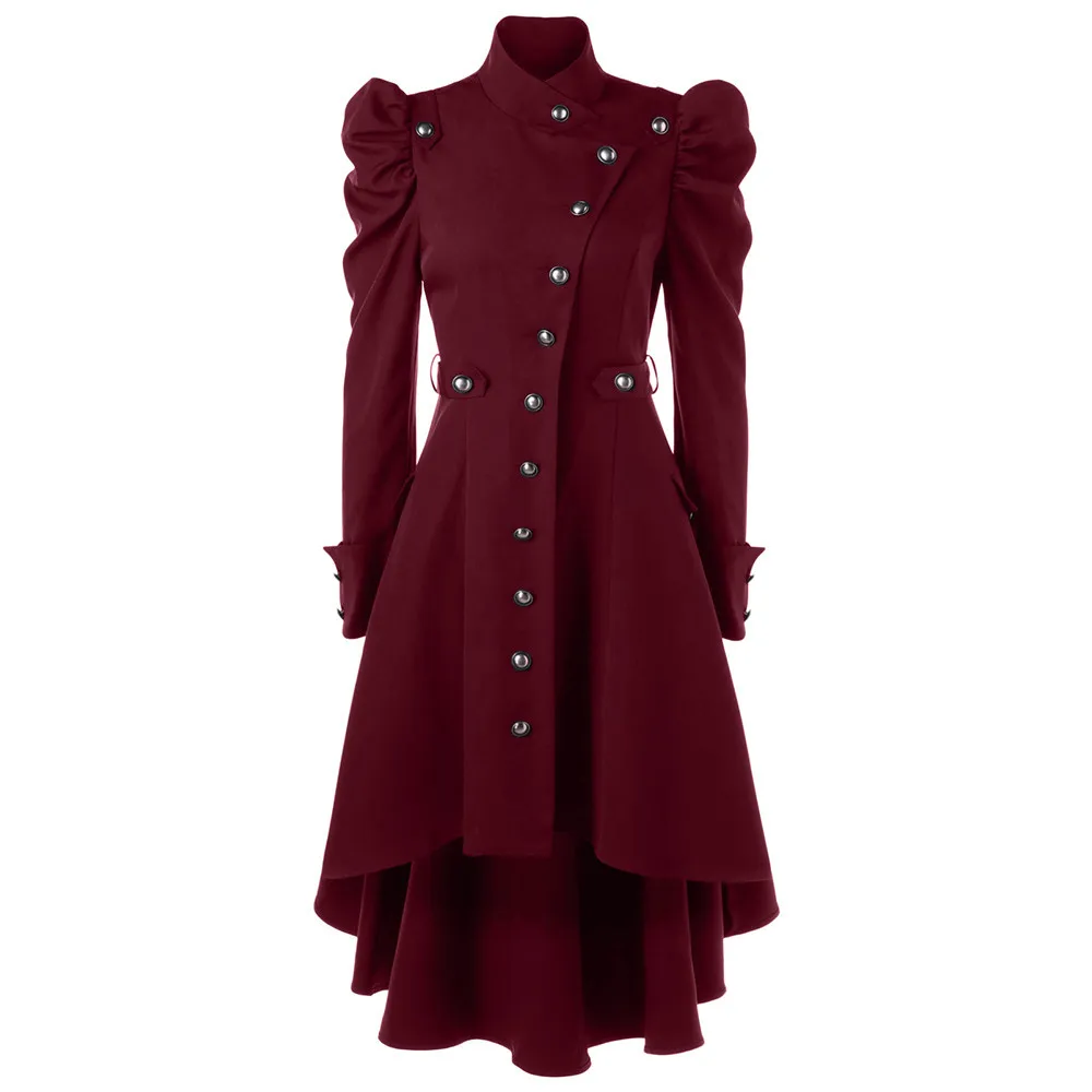 long trench women autumn clothes Vintage Steampunk Long Coat Gothic Overcoat Ladies Retro coat d91009 - Цвет: Красный