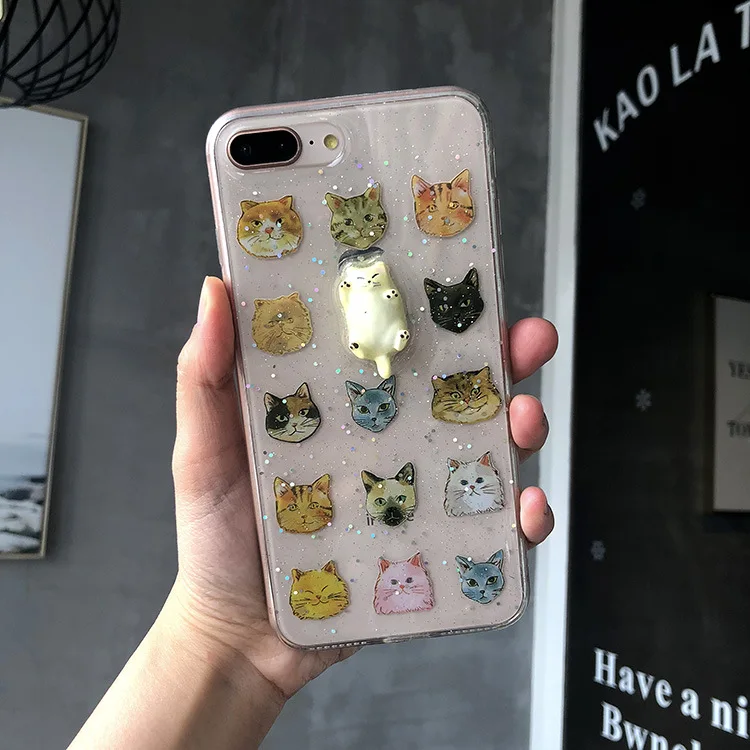 B Для iPhone X i8 i8 Plus 6 6S 7 8 Plus чехлы с рисунками из мультфильмов Прозрачные красивые Чехлы с шелконом Мода Ins - Цвет: B