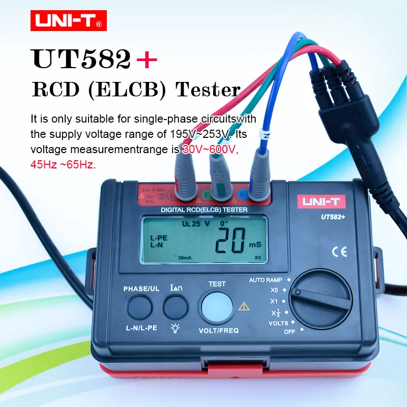 Тест тестер UT582 + цифровой RCD (ELCB) переключатель утечки тест er/AUTO RAMP тест/тест