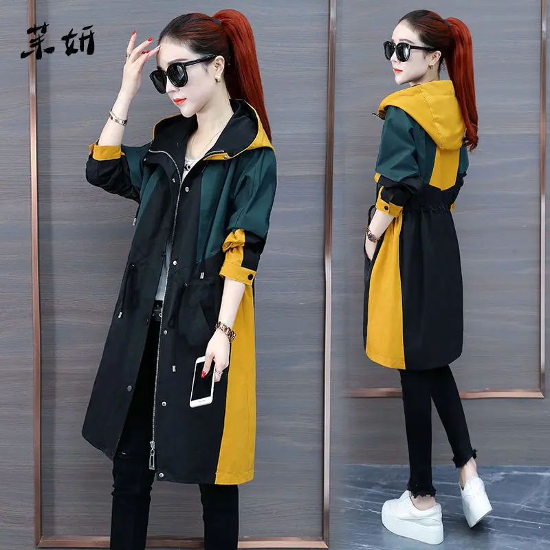 

Fashion Colors Design Autumn and Winter Long Windbreaker Jacket Female 2019 New Popular Korean Loose Hooded Coat Ladies f2246