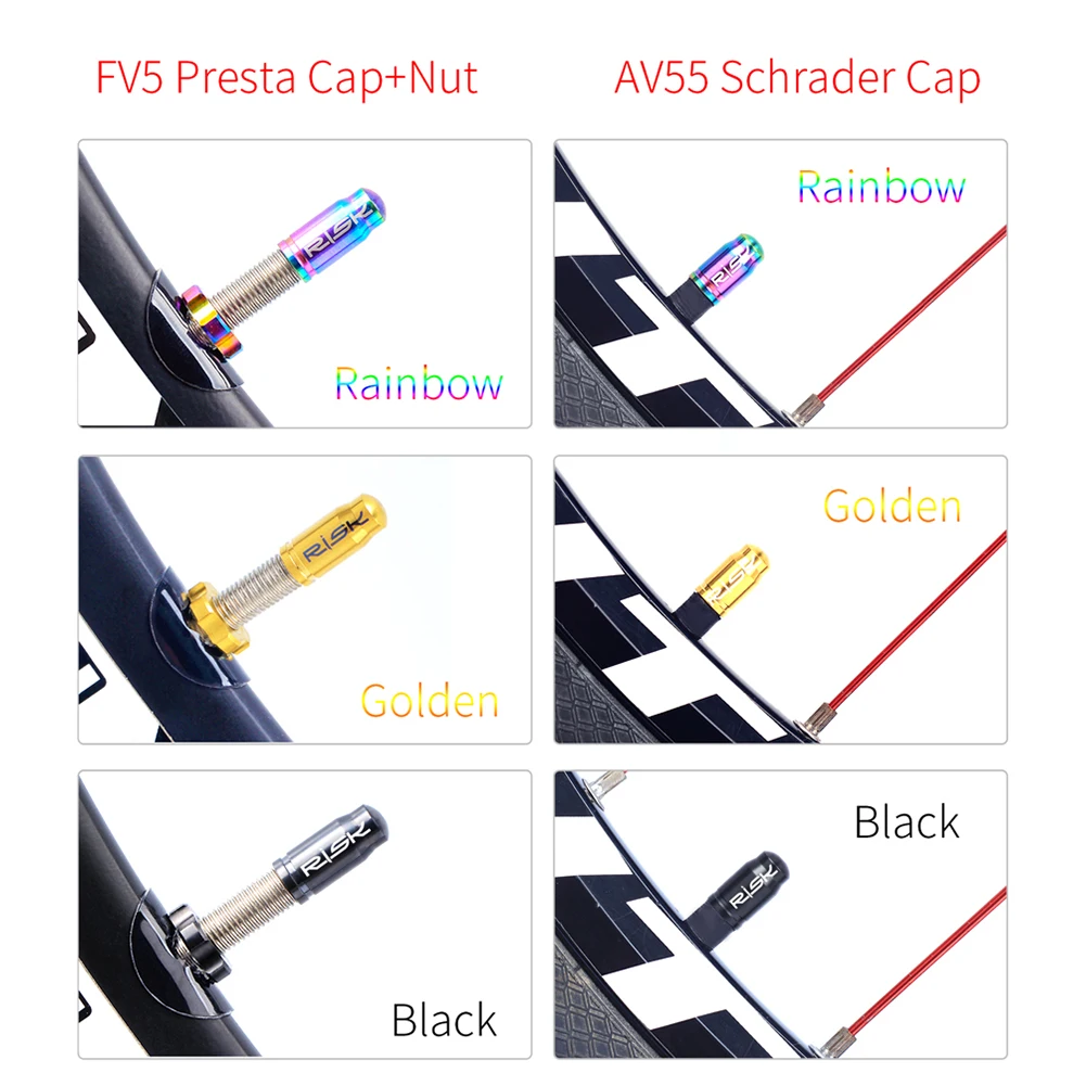 RISK Titanium Alloy Mountain Road Bike Presta/Schrader Valve Caps Set Dustproof Bicycle Tire Valve Nut Cover Cycling Accessory bicycle tire valve cap bicycle valve cap valve cap valve caps bicycle tire valve nut