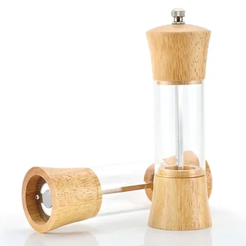 

6 Inch Oak Pepper Mill Pepper Grinder Multipurpose Seasoning Oak Acrylic Transparent Kitchen Pepper Tool