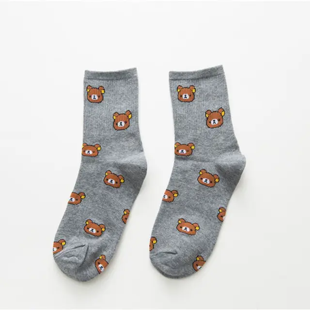 1 Pair of Cute cartoon women's pure Cotton socks cute and Fashionable bear socks five Colors of pure Cotton Female socks Silver