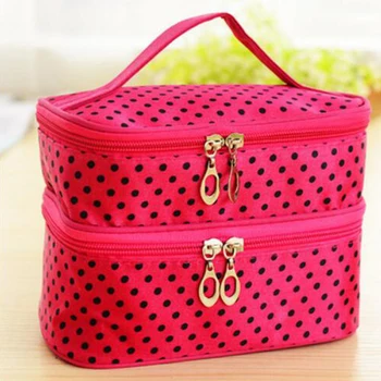 

Double Layer Retro Cosmetic Case Makeup Toiletry Holder Bag Travel Portable Makeup Case Organizer Zipper Holder Handbag
