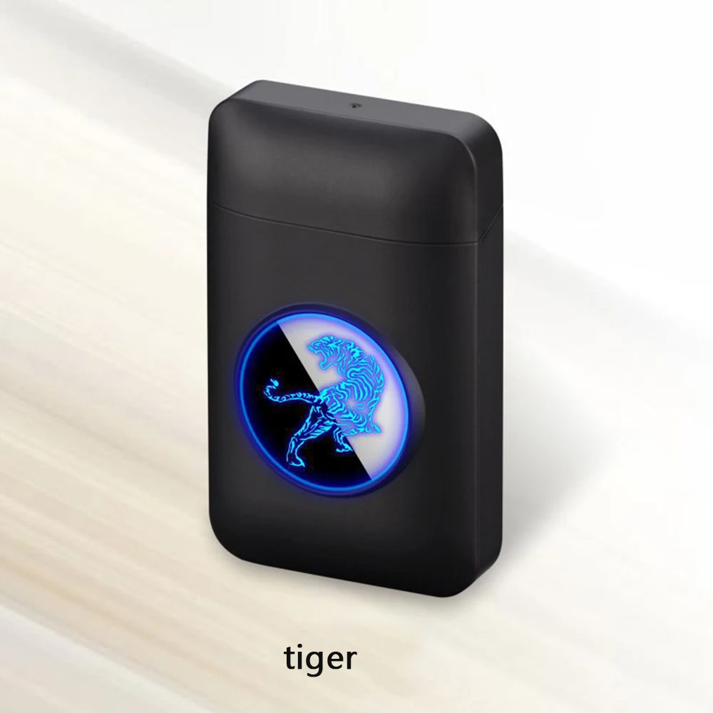 USB Зажигалка и чехол для сигарет креативный графический дисплей USB зарядка Ветрозащитный беспламенный электронный прикуриватель