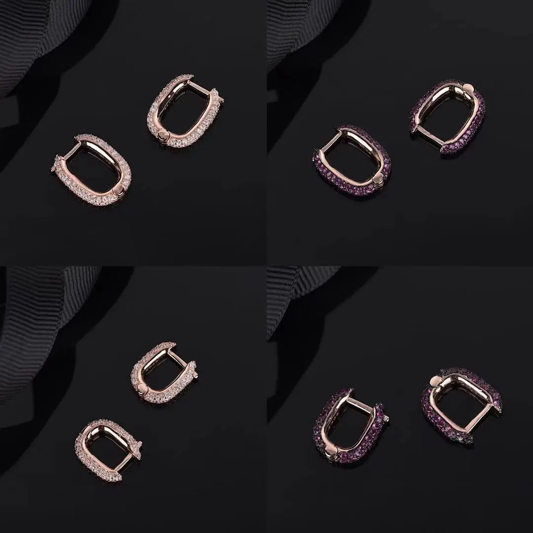 Новые квадратные прямоугольные серьги, модные геометрические фиолетовые серьги-кольца с горным хрусталем, роскошные дизайнерские ювелирные изделия для женщин zk40