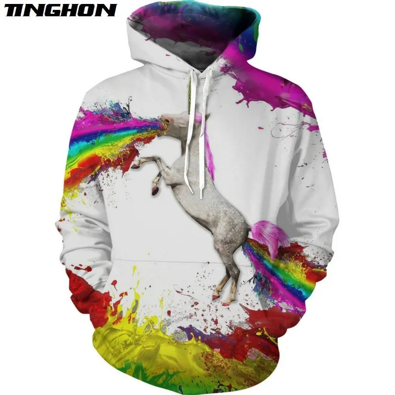 XS-7XL летние модные мужские и женские футболка единорог Радуга животных 3D печати