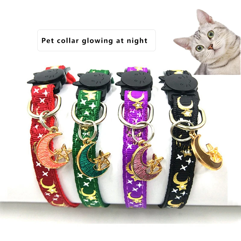 Collar de Gato con hebilla de Luna y estrellas para gato, Collar ajustable adecuado para cachorros y gatitos, suministros de hebilla