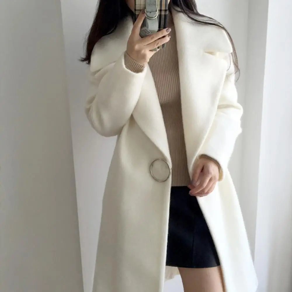 

Cashmere Woolen Women Coat Winter 2019 Fashion Vintage Elegant Solid Lapel Long Coat Cappotto Lana Donna Manteau Mouton Femme