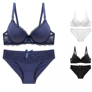 

Women's Sexy Underwear Lace Patchwork Bra And Panties Set Adjusted-Straps Intimates Push Up 2pcs Bra Briefs Sets