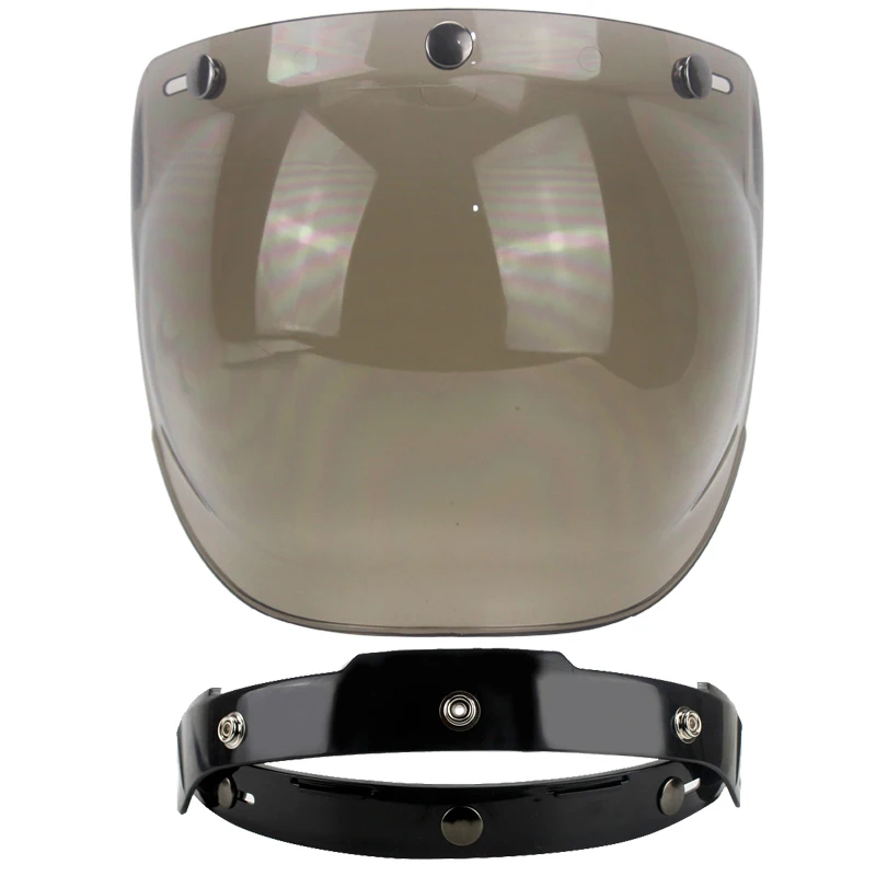 Open Face Retro Vintage Motorcycle Helmets 3-Snap Bubble Shield Glasses Visor 