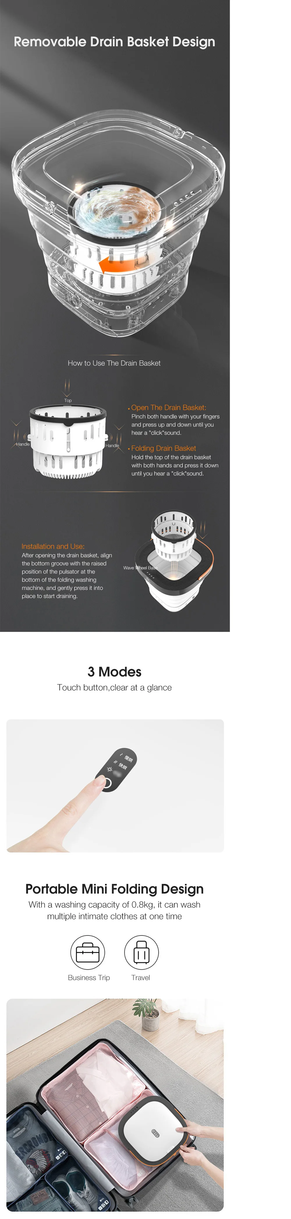 Mobile2Go. Moyu Foldable Washing Machine XPB08F2G [Spin Dryer Drying