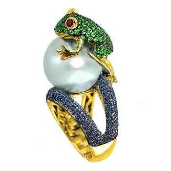 

Huitan Cute Animal Ring Jumping Frog Shaped Fancy Rings Birthday Gift For Children Rough Surface With Simulated Pearl Ring