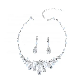 

NPASON 2020 Handmade Silver Crystal Water Drop Bridal Wedding Jewelry Sets Luxury Rhinestone Earrings Necklace Jewelry Set