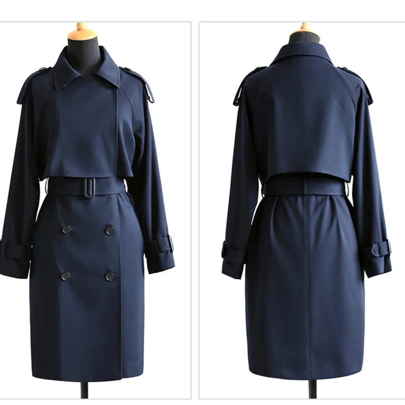 Осенняя одежда, элегантное пальто OL, двубортное, винтажная ветровка, женский корейский Тренч, длинное пальто для женщин, Y019