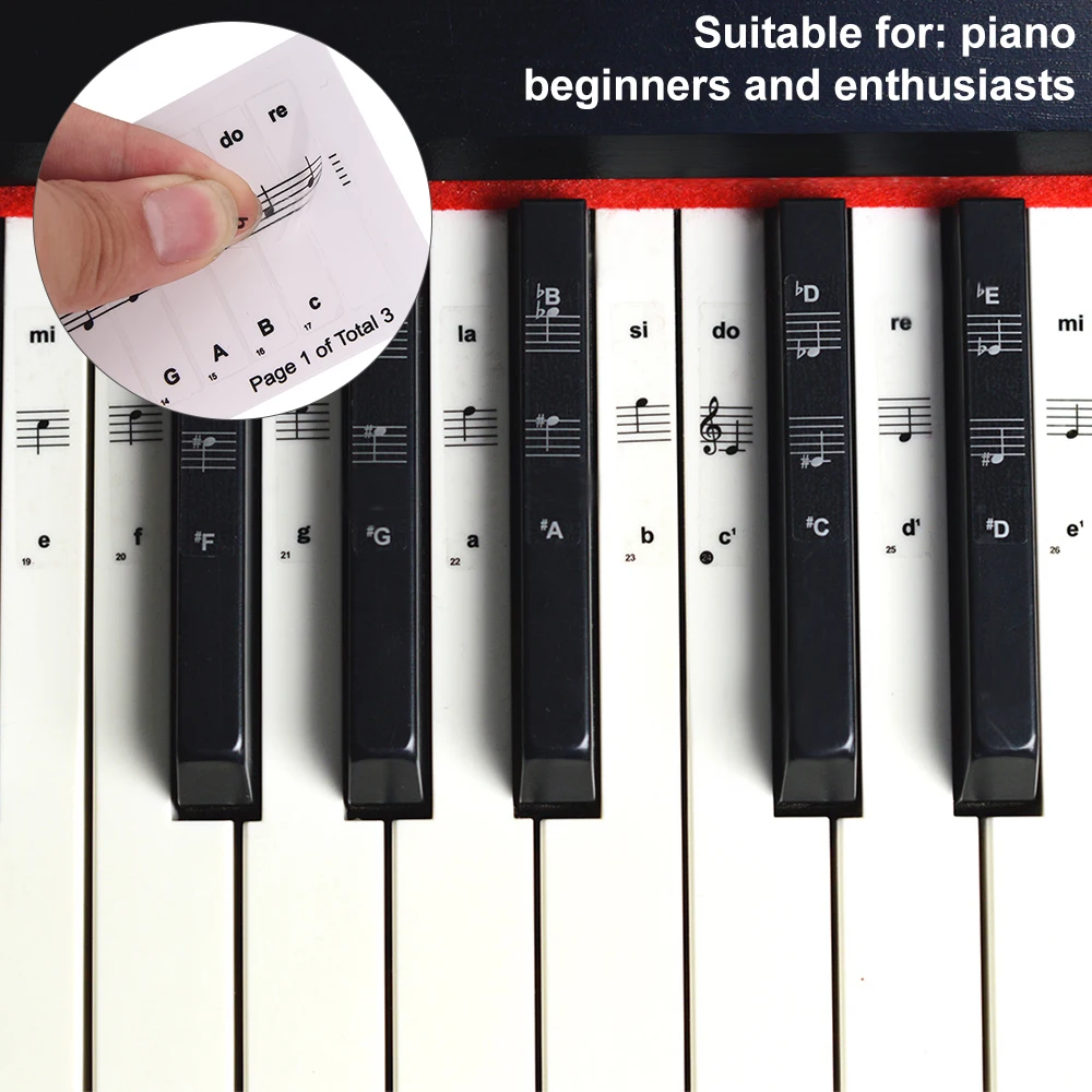 54/61/88 Key Transparent Piano Stickers Keyboard PVC Sticker Piano Stave Electronic Keyboard Note Sticker Symbol Accessories afbeelding