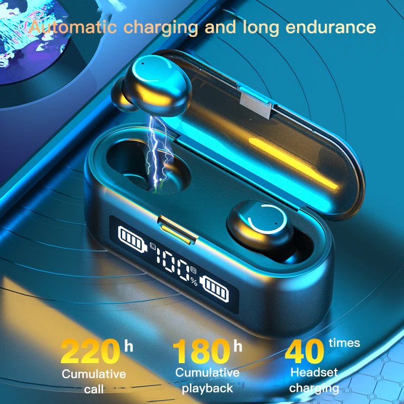 Unique 9 43 Wireless Bluetooth Headset Headphones LED Power Display Mini Touch Earbud Earphone With 2000 mA Charging Compartment