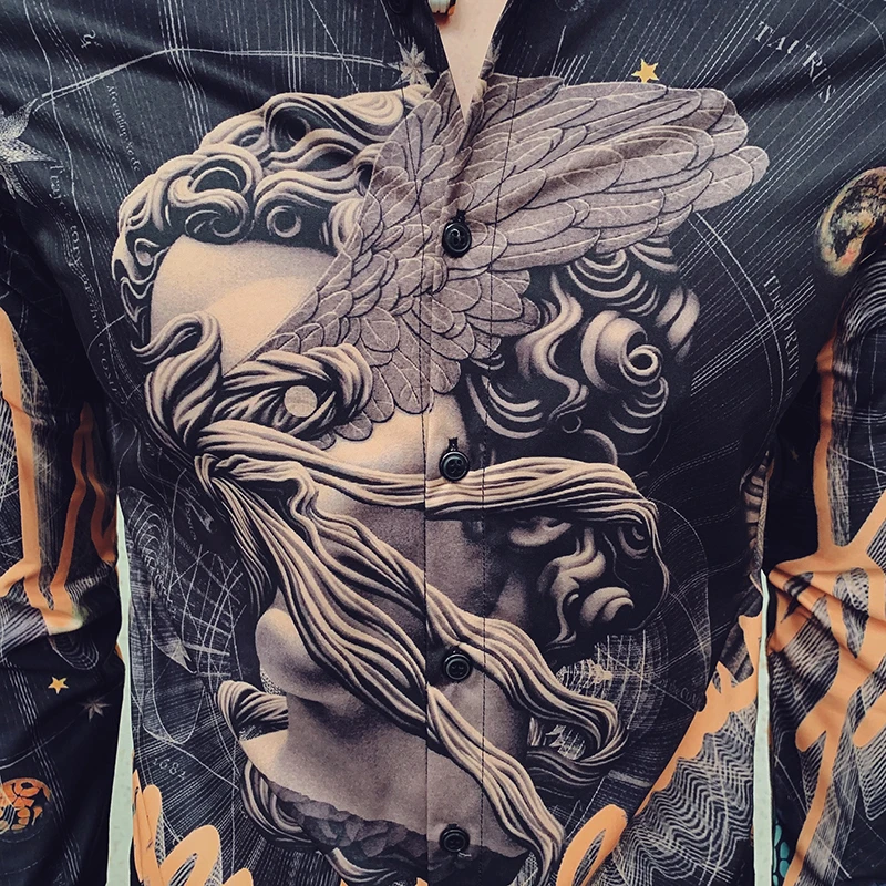 Повседневная приталенная мужская одежда Camisa Masculina, уличная сорочка Homme Manche Longue с принтом, мужская рубашка с длинными рукавами