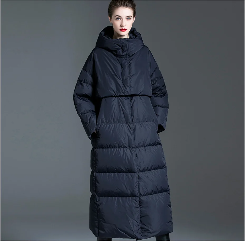 Womens 90% Duck Down Puffer Long Down Jacket Slim Fit Hooded Coat Outerwear 