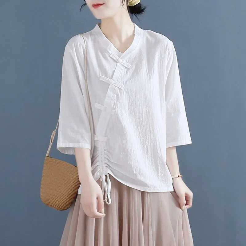 Woman Traditional Chinese Clothing Retro Solid Color Hanfu Top Women Tops Elegant Oriental Tang Suit Chinese Blouse 12700