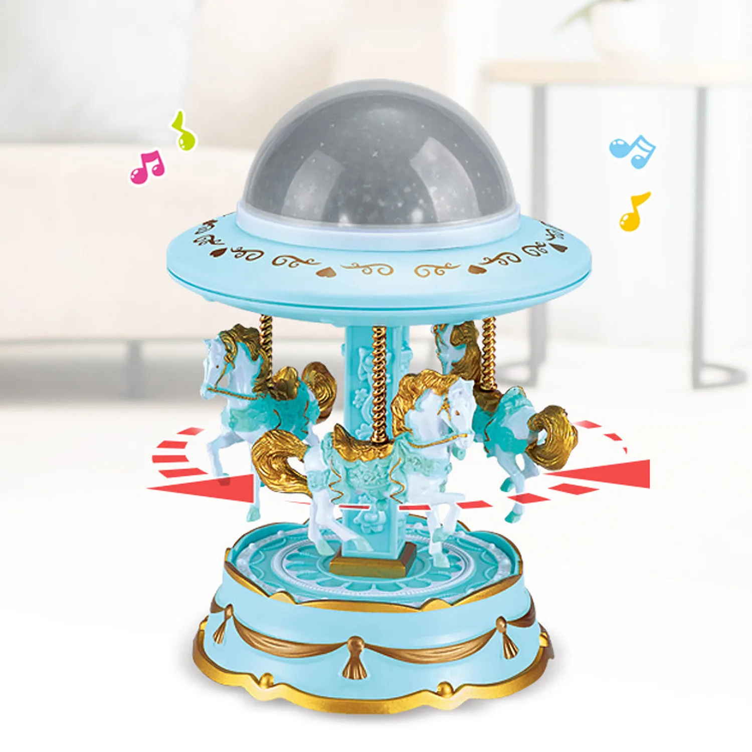 Bevigac Cute Rotating Horse Carousel Style Lights Shine Music Box Projector for Home Valentine Day Birthday New Year Child Gifts