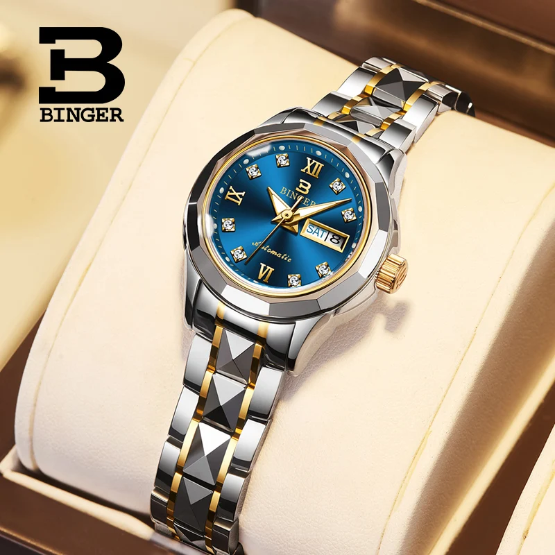 

Switzerland BINGER Women Watch Luxury Brand Tungsten Japan Import Automatic Mechanical Diamond Sapphire Luminous Waterproof 020G