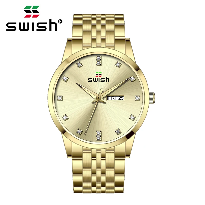

Mens Watches SWISH New Fashion Stainless Steel Top Brand Luxury Multi-function Chronograph Quartz Wristwatch Relogio Masculino