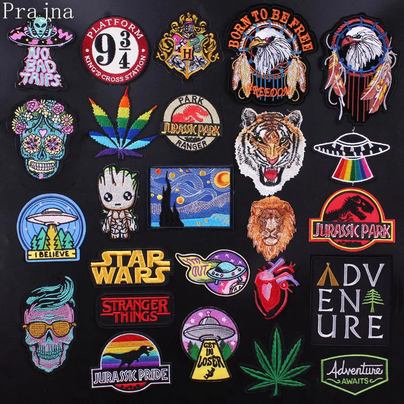 

Prajna Groot Stranger Things Patch Rock Metal Patch Skull Iron On Embroidered Patches For Clothes Stripes Gremlins Applique DIY
